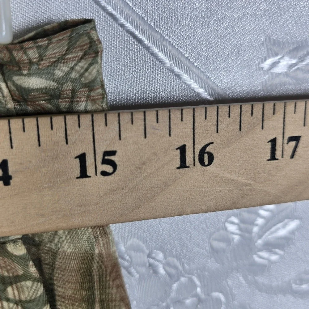 VTG Austin Reed 100% Silk Midi Skirt Green Tan Abstract Pleated Pockets Size 12 - Picture 4 of 7